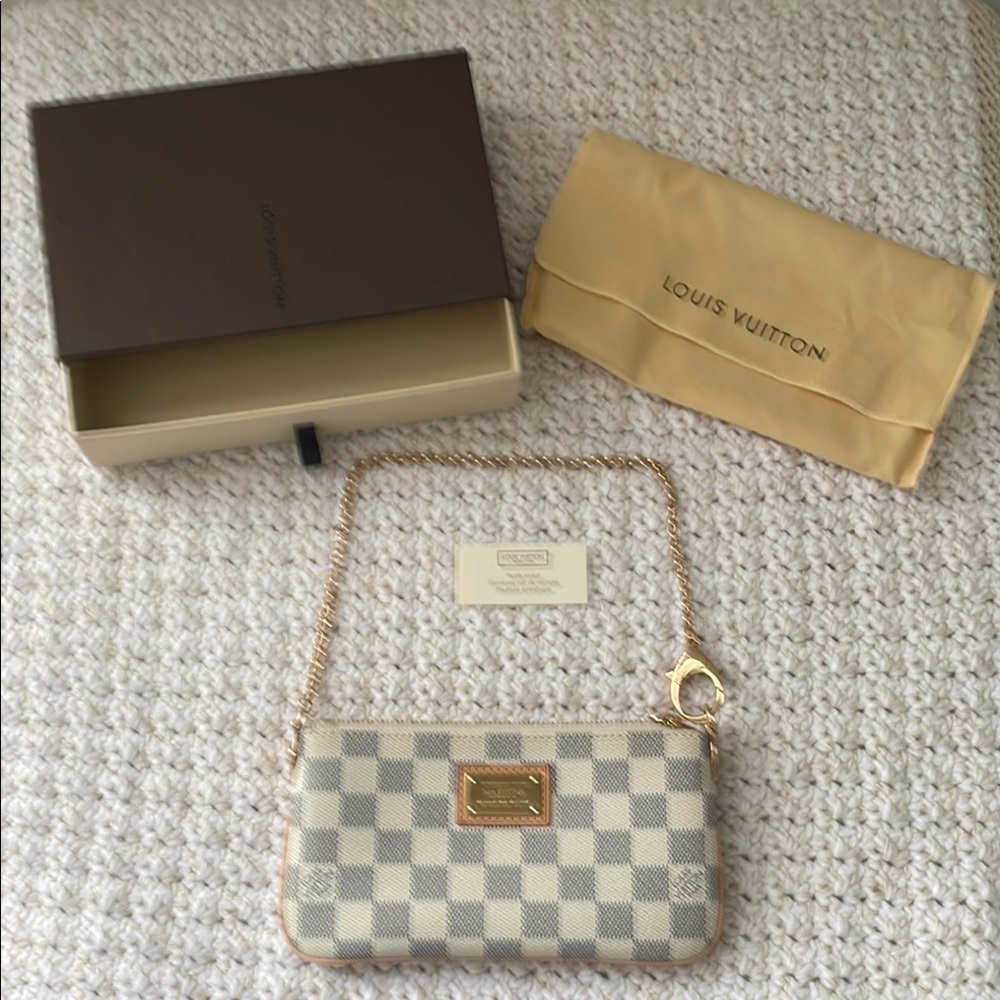Authentic Louis Vuitton Damier Azur Canvas Pochette Mira MM Accessory Bag